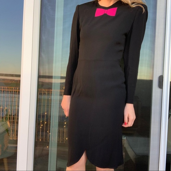 Vintage Sonia Rykiel Black Midi Shift Dress Bow - Picture 9 of 10